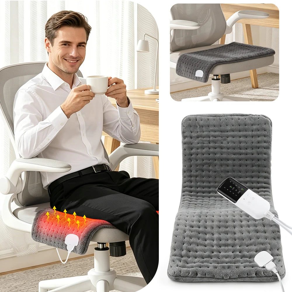 Almohadilla térmica eléctrica 60×30 cm – 10 niveles de calor, 4 temporizadores de apagado automático, calor seco y húmedo | Esterilla calefactora lavable para espalda y hombros para alivio del dolor