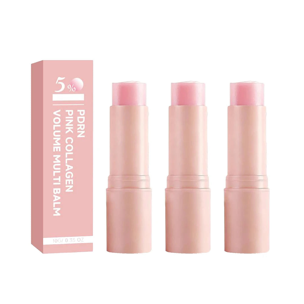 PDRN Pink Collagen Volume Multi Balm Stick – NAD+ feuchtigkeitsspendende Faltenpflege für Gesicht, Augenpartie & Lippen, straffend gegen feine Linien