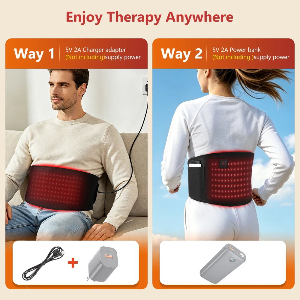 USB Electric 660nm Red Light Waist Belt – 105 LED Heating Pad for Menstrual Relief, Shoulder, Lumbar & Back Pain | Hot Compress Joint & Muscle Relaxation