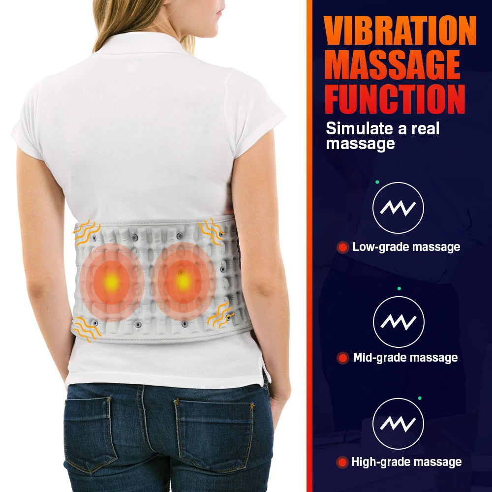 Masajeador lumbar eléctrico inalámbrico con luz roja y calor: cinturón de soporte con airbag inflable y masaje por vibración para el alivio del dolor de espalda y relajación