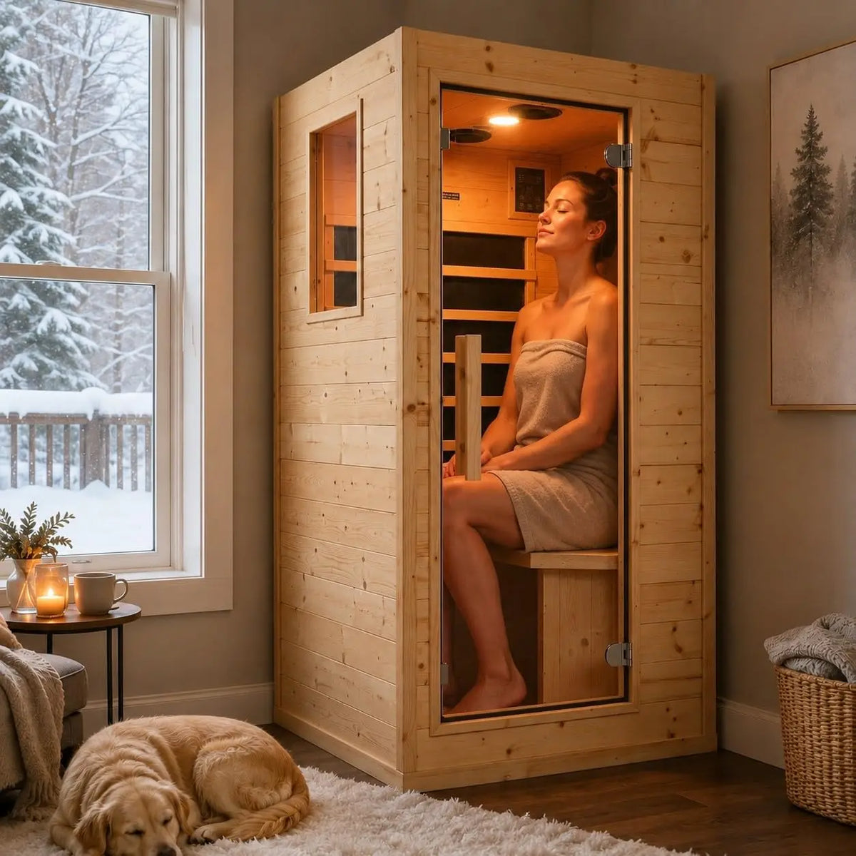Mini sauna infrarouge 1 personne – Sauna d'intérieur compact de 1,5 m avec porte vitrée à ouverture latérale | Sauna domestique peu encombrant pour petits espaces | Personnalisable