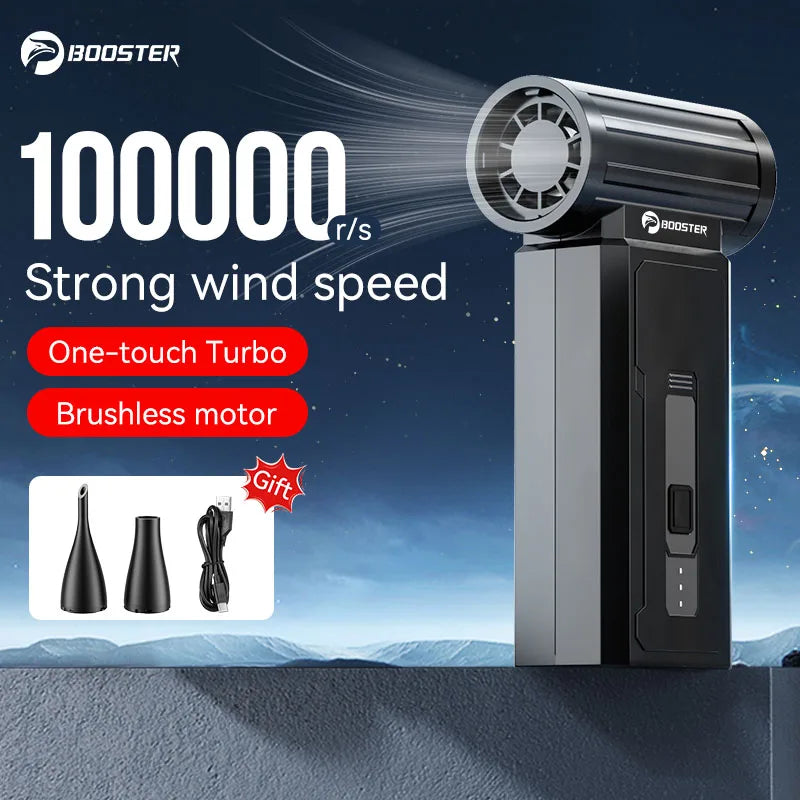 Ventilador Turbo Booster W01 – Soplador de aire inalámbrico sin escobillas recargable de 100,000 RPM | Limpiador de computadoras y teclados, plumero de aire y secador eléctrico
