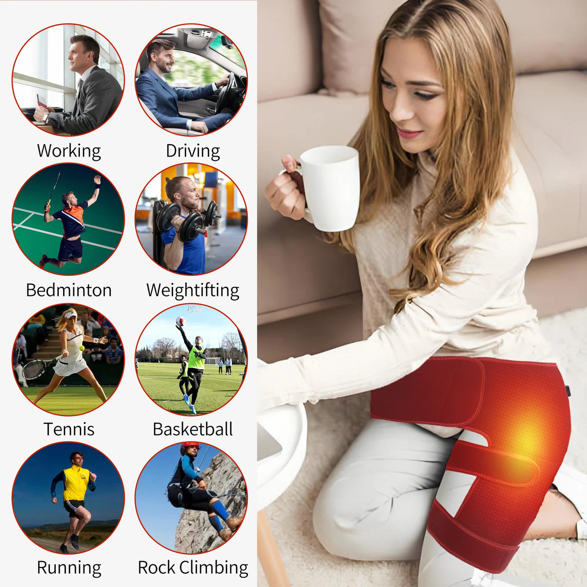 Elektrische Wärmewickel für die Hüfte – Heizkissen & Vibrationsmassagegerät für Hüfte, Oberschenkel & Bauch | Tragbarer Wellness-Protektor für Entspannung zu Hause