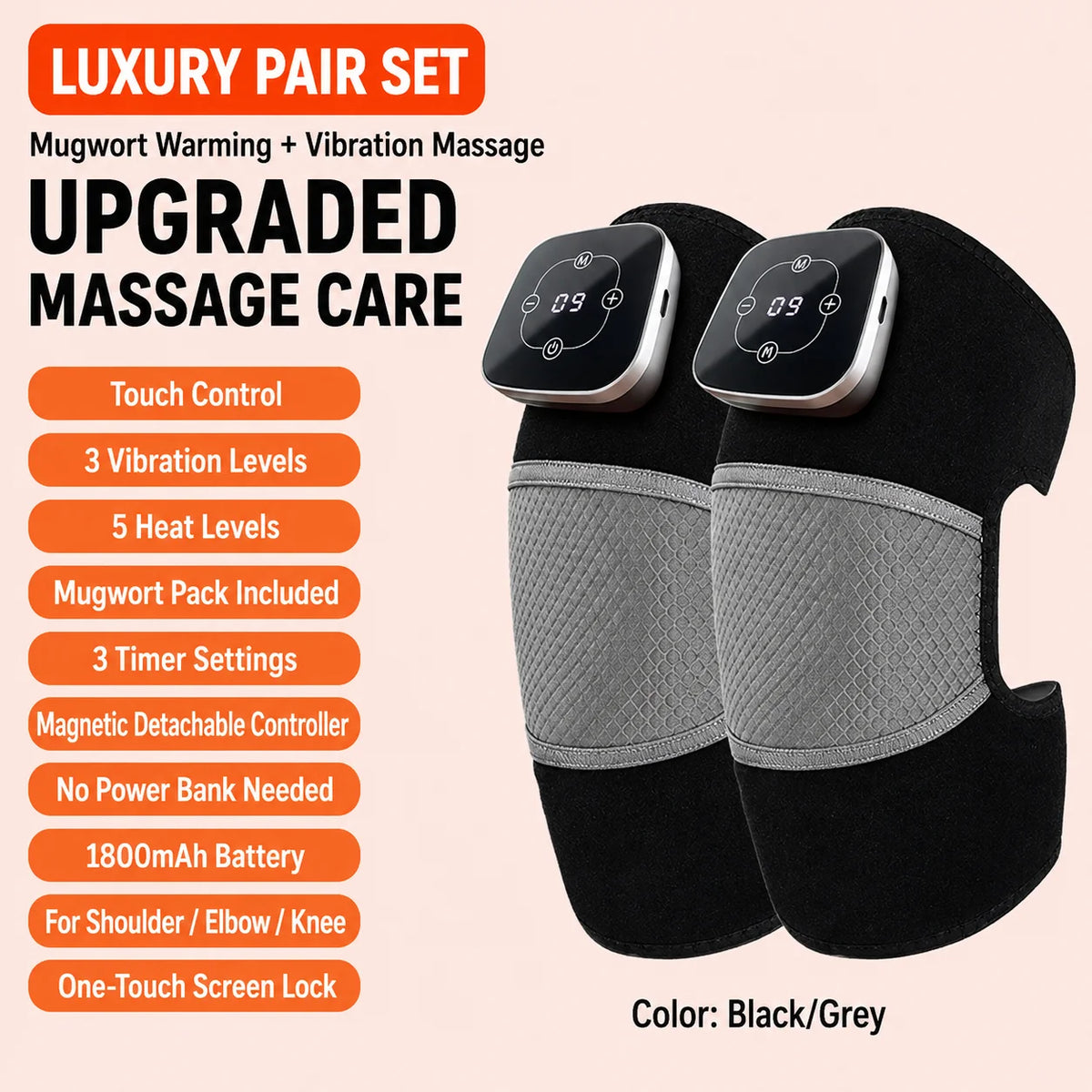 Elektrisches Knie-Massagegerät mit Wärme – Vibrations-Massagepad mit 5 Wärmestufen | 3-in-1 Knie-, Schulter- & Ellbogenbandage | Magnetischer Controller