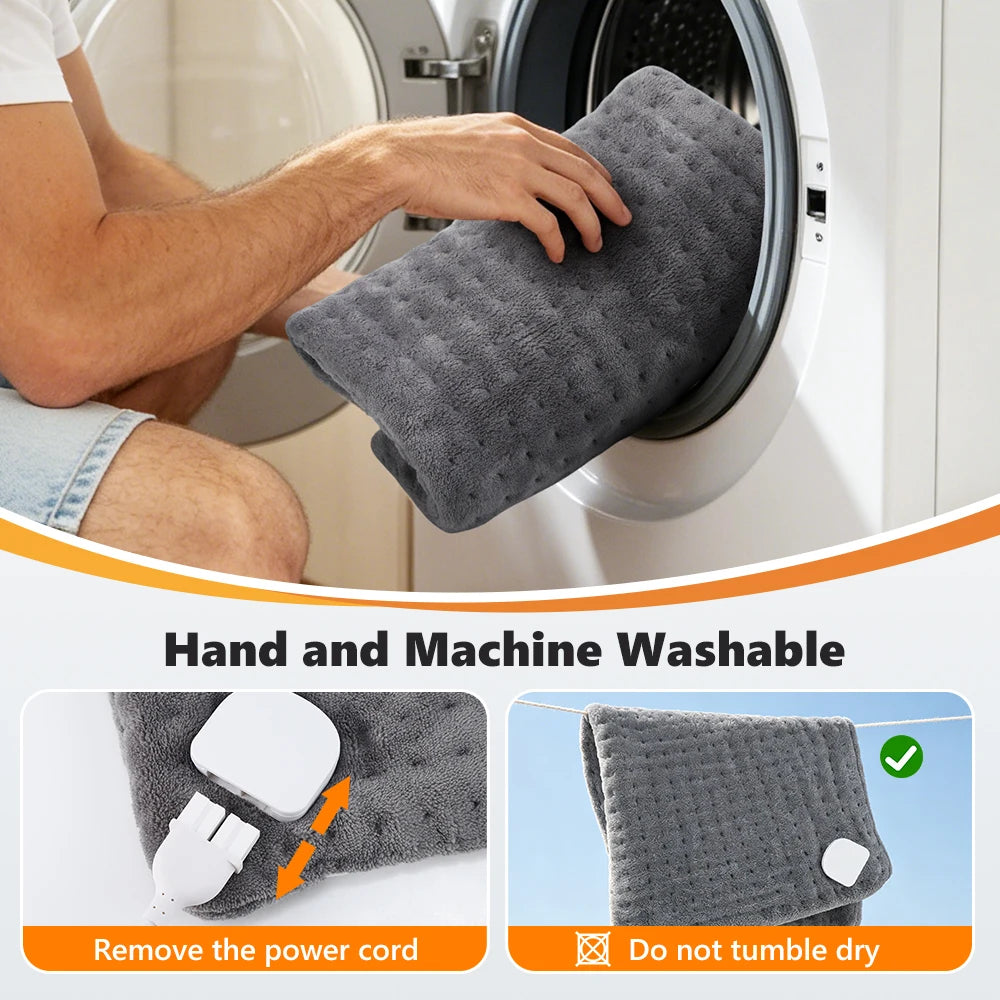Coussin chauffant électrique 60×30 cm – 10 niveaux de chaleur, température constante, 4 réglages de minuterie | Tapis thermique lavable pour chaleur sèche et humide, idéal pour l'hiver et le soulagement de la douleur