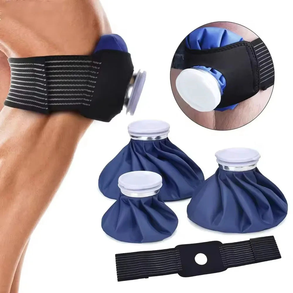 Bolsa de hielo reutilizable con banda de sujeción: Paquete de terapia de frío y calor para rodilla y tobillo | Recuperación deportiva y alivio del dolor, tamaños de 6"/9"/11"