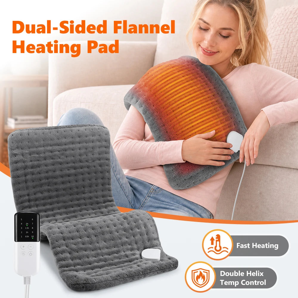 Almohadilla térmica eléctrica 60×30 cm – 10 niveles de calor, 4 temporizadores de apagado automático, calor seco y húmedo | Esterilla calefactora lavable para espalda y hombros para alivio del dolor