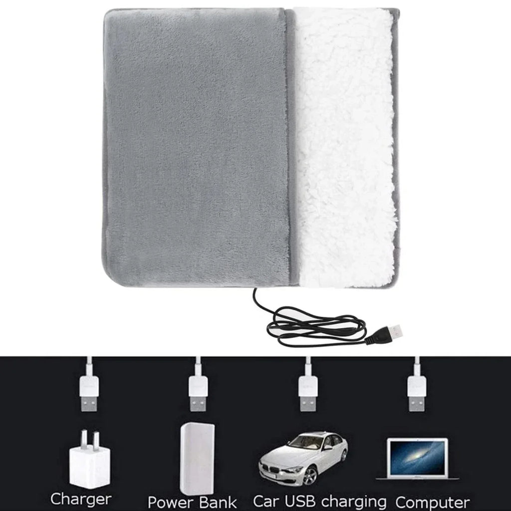 Almohadilla térmica eléctrica para pies USB de 29 cm: alfombrilla calentadora de pies de felpa suave y lavable para el hogar y el invierno | Almohadilla térmica universal para pies en suelo para uso sentado