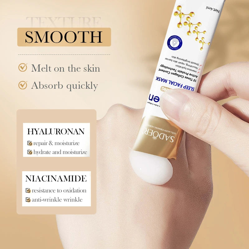 Mascarilla facial nocturna de colágeno SADOER (80 unidades) – Tratamiento de cuidado de la piel hidratante, reafirmante e iluminador para toda la noche