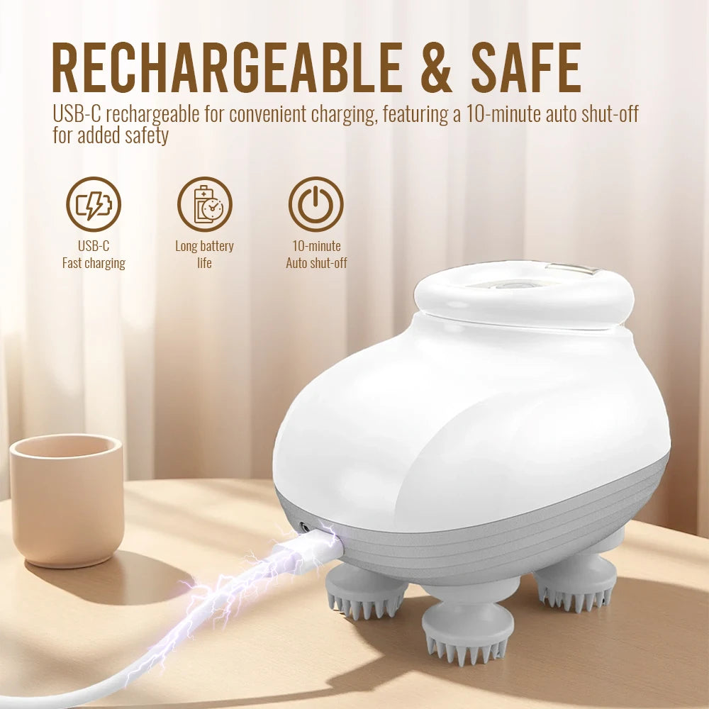 Cepillo masajeador eléctrico para cuero cabelludo – Dispositivo inalámbrico recargable para masaje de amasamiento | Cepillo de champú impermeable para limpieza profunda y relajación | Regalo para hombres y mujeres