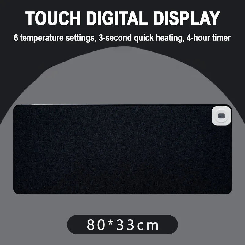 Alfombrilla de ratón calefactable 80×33 cm – Calentamiento rápido, pantalla digital, alfombrilla de escritorio impermeable para PC, portátil y notebook | Calentador de manos para oficina e invierno