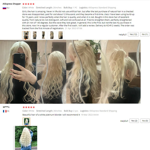 Extensiones de cabello de 26" con ondas corporales — Paquetes de extensiones sintéticas de colores rubio platino 613 para mujer