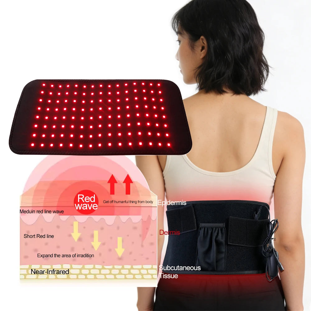 Cinturón LED de infrarrojos de luz roja: faja adelgazante de 660 nm y 850 nm para reducción de grasa, alivio del dolor de cintura, brazos y espalda | Almohadilla térmica para el cuidado corporal