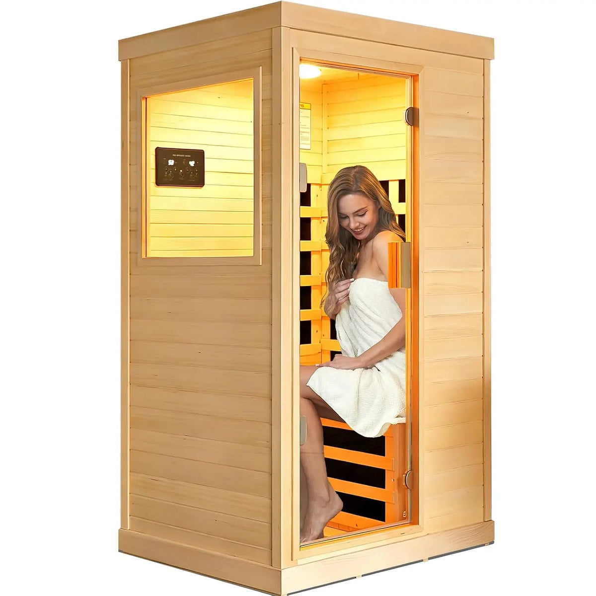 Sauna infrarouge individuel – Pruche du Canada, 1450 W | Cabine de sauna domestique personnalisable | Sauna infrarouge intérieur entièrement fermé pour une personne