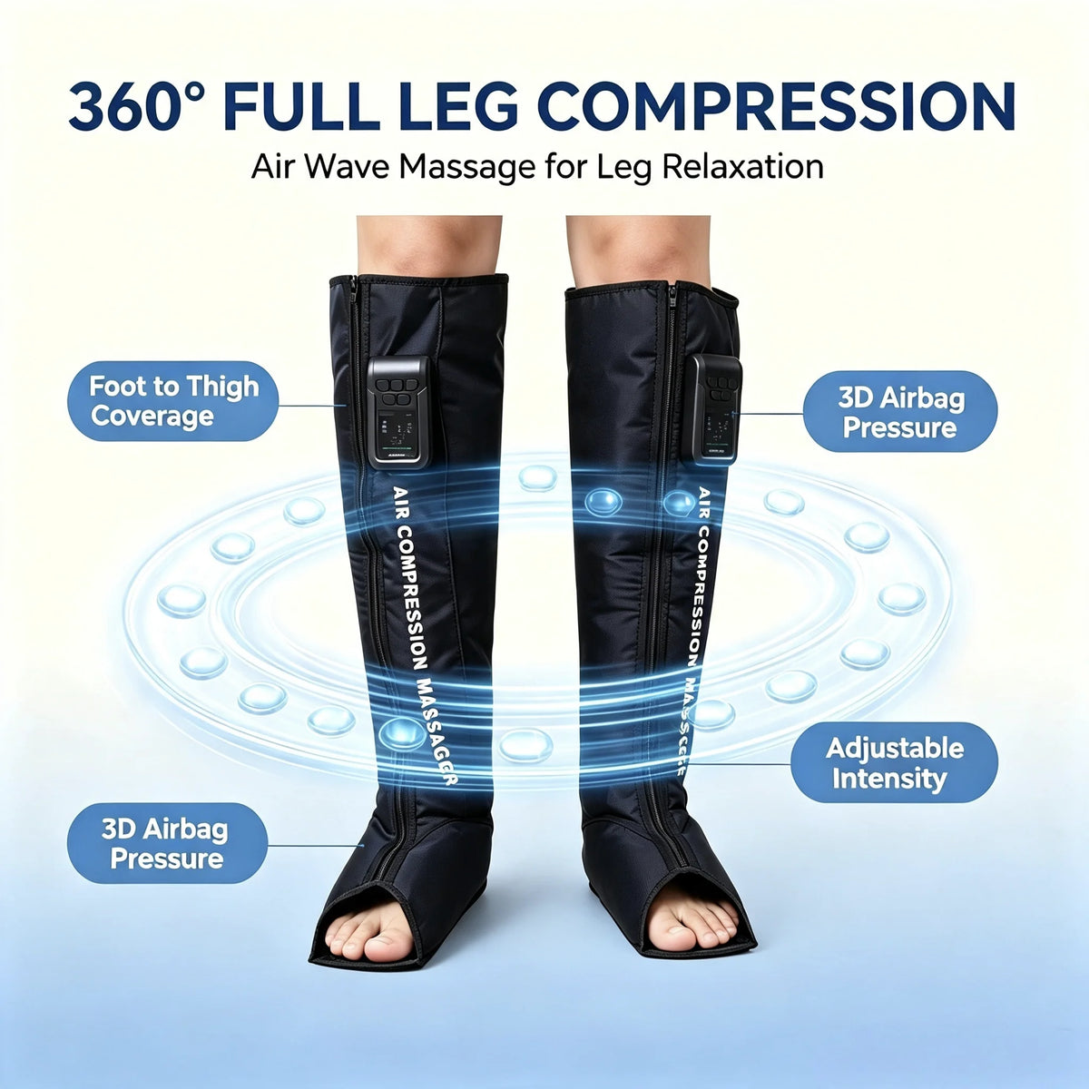 360°-Ganzbein-Airbag-Kompressionsstiefel – Professionelles aufblasbares Luftkompressions-Beinmassagegerät für Durchblutung & Muskelentspannung | Vollflächige Abdeckung