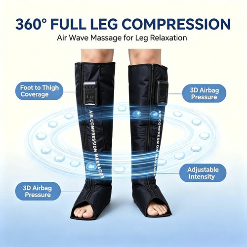 Botas de compresión neumática de 360° para piernas completas: masajeador de piernas por compresión de aire inflable profesional para la circulación y relajación muscular | Cobertura envolvente total