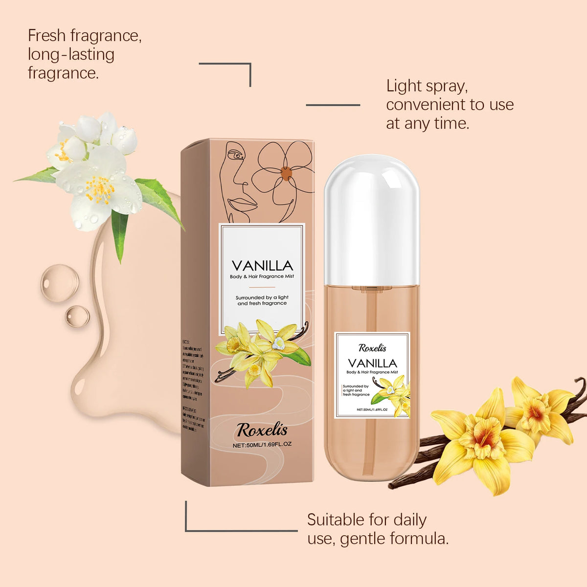 Brume parfumée corps et cheveux Vanille – Parfum quotidien naturellement frais, léger et longue tenue
