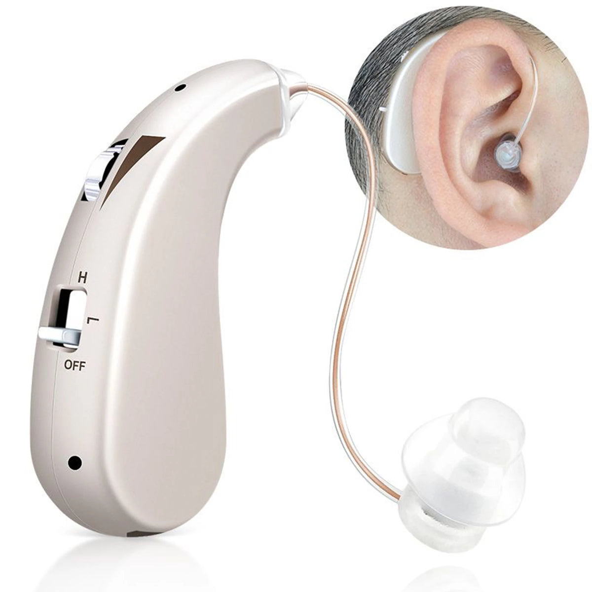 Appareil auditif numérique contour d'oreille avec tonalité réglable – Amplificateur de son pour perte auditive modérée à sévère | Aide auditive portable pour personnes âgées