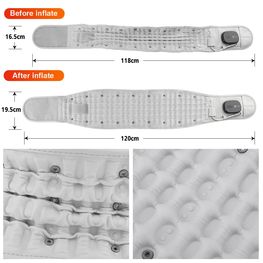 Masajeador lumbar eléctrico inalámbrico con luz roja y calor: cinturón de soporte con airbag inflable y masaje por vibración para el alivio del dolor de espalda y relajación