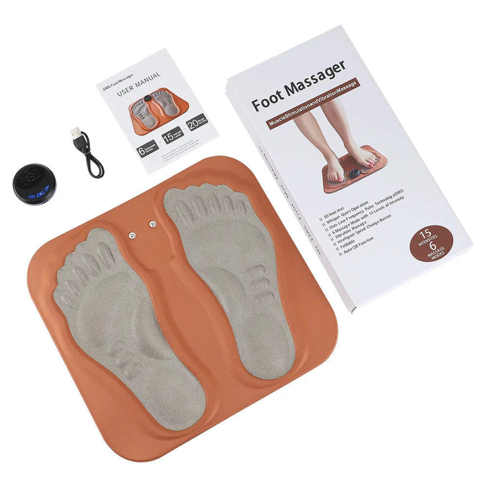 3D EMS & TENS Fußmassage-Matte – Elektrischer Bein-Muskelstimulator, 6 Modi 15 Stufen | Faltbares Kissen zur Durchblutungsförderung & Entspannung