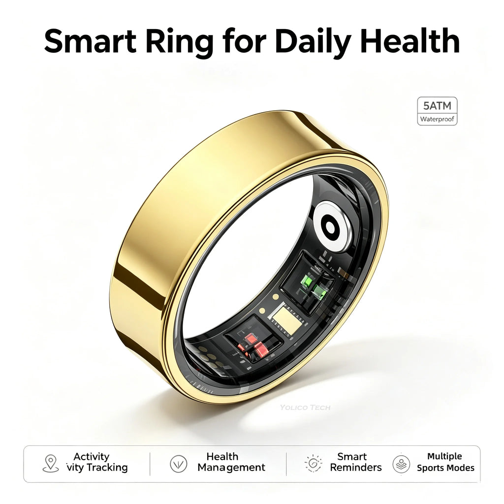 Anillo de salud inteligente QRing: monitor de temperatura corporal, frecuencia cardíaca, oxígeno en sangre y sueño | Bluetooth 5.2, resistente al agua 5 ATM con estuche de carga y aplicación QRing