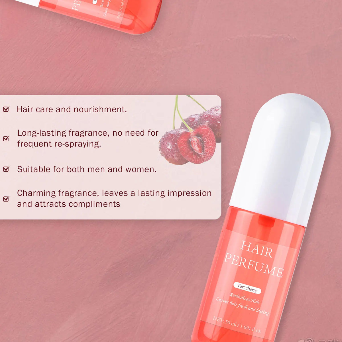 Parfum pour cheveux à la cerise acidulée – Eau de parfum pour femme, brume parfumée longue durée pour cheveux, corps et oreillers (50 ml)