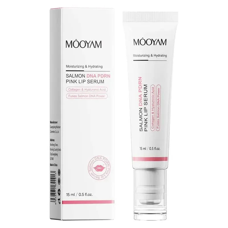 Sérum labial rosa de ADN de salmón PDRN – 15 ml, hidratación reparadora de larga duración para labios agrietados, líneas labiales y aclarado de tono apagado