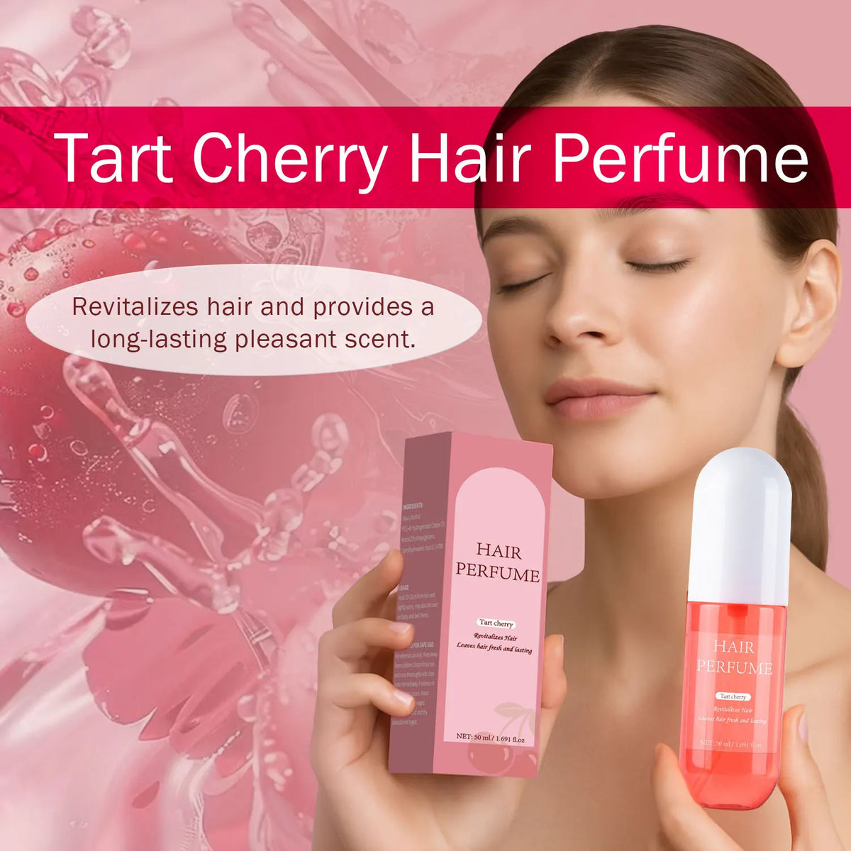 Parfum pour cheveux à la cerise acidulée – Eau de parfum pour femme, brume parfumée longue durée pour cheveux, corps et oreillers (50 ml)