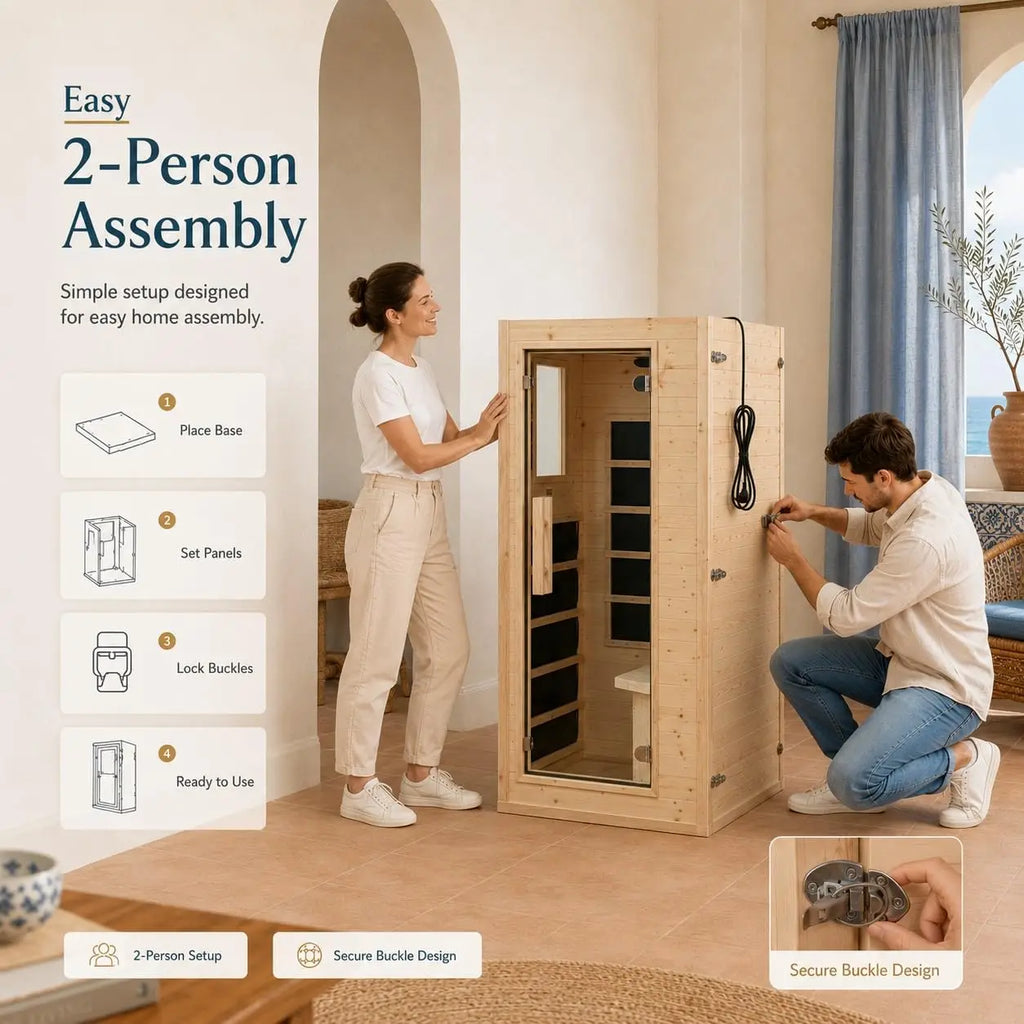 Mini sauna infrarouge 1 personne – Sauna d'intérieur compact de 1,5 m avec porte vitrée à ouverture latérale | Sauna domestique peu encombrant pour petits espaces | Personnalisable