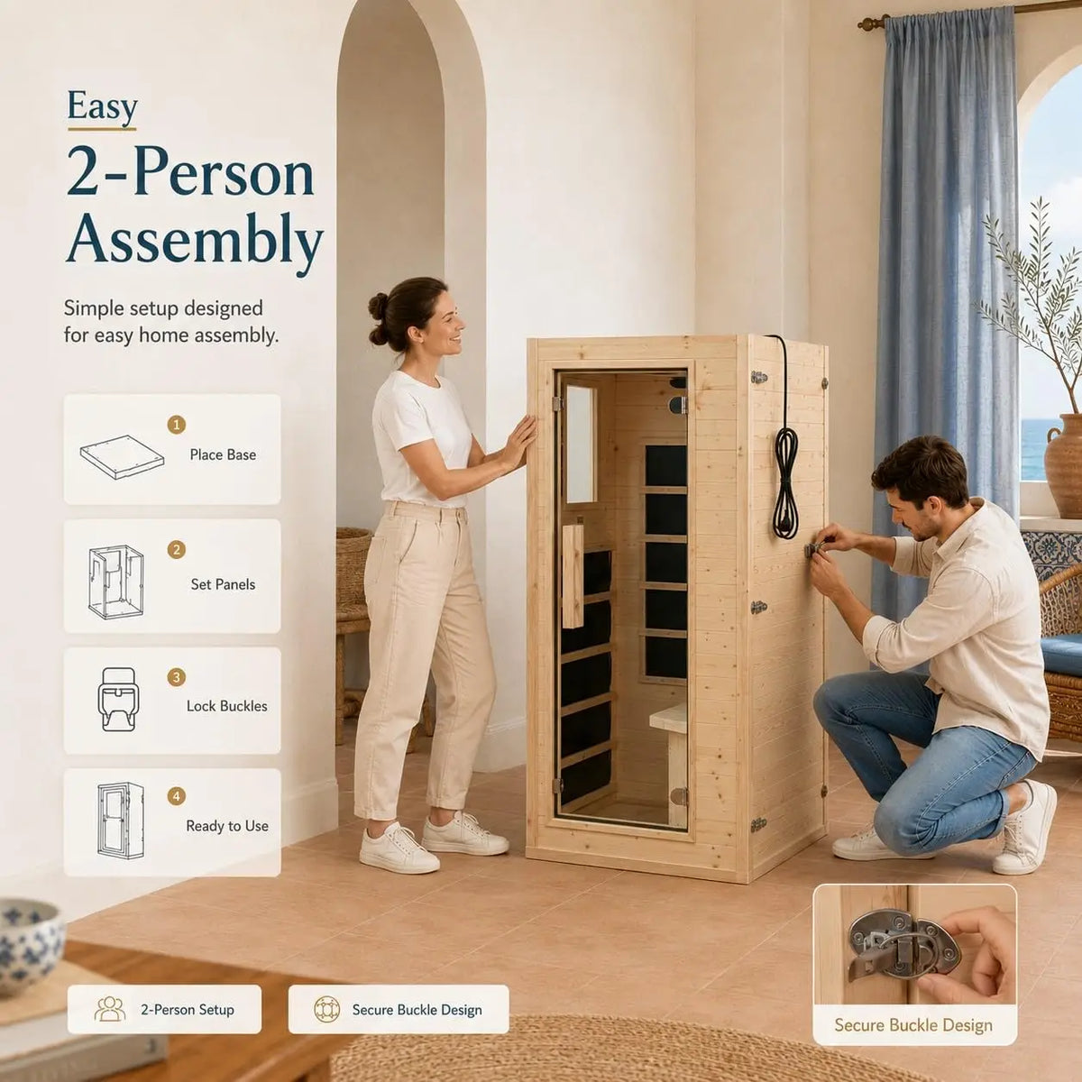 Mini sauna infrarouge 1 personne – Sauna d'intérieur compact de 1,5 m avec porte vitrée à ouverture latérale | Sauna domestique peu encombrant pour petits espaces | Personnalisable