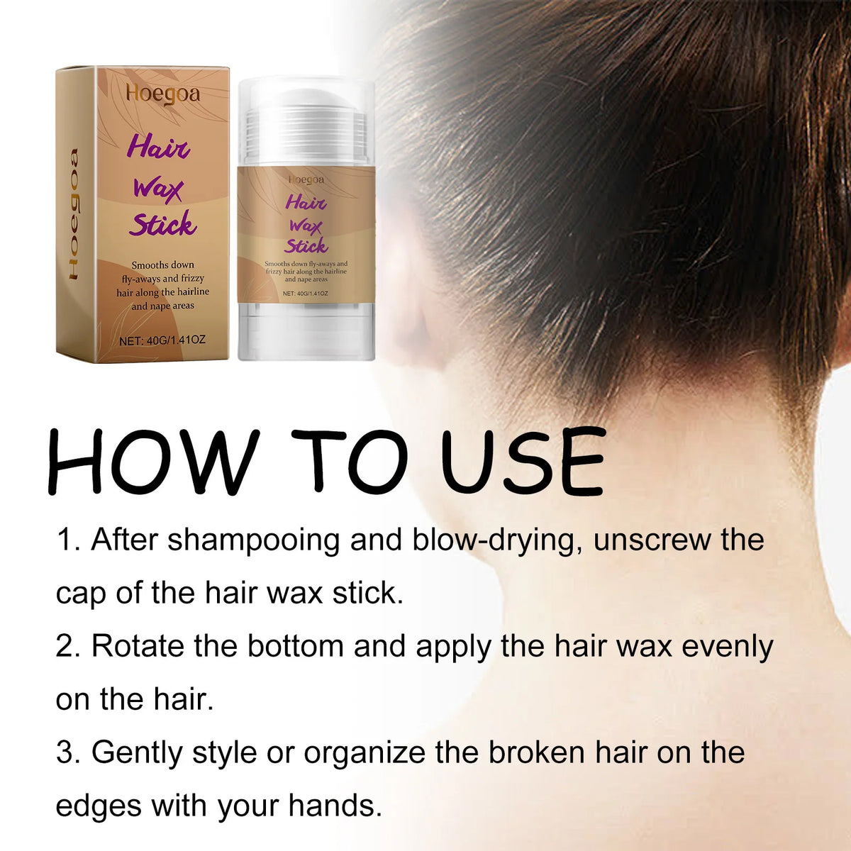 Bâton de cire capillaire et pommade de finition – Contrôle des cheveux cassants, crème anti-frisottis pour une coiffure nomade