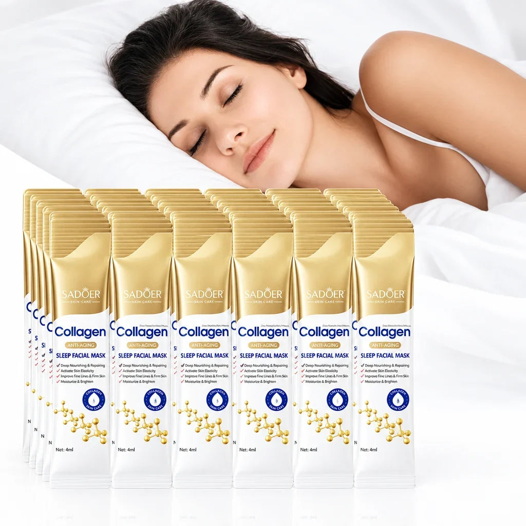 Mascarilla facial nocturna de colágeno SADOER (80 unidades) – Tratamiento de cuidado de la piel hidratante, reafirmante e iluminador para toda la noche