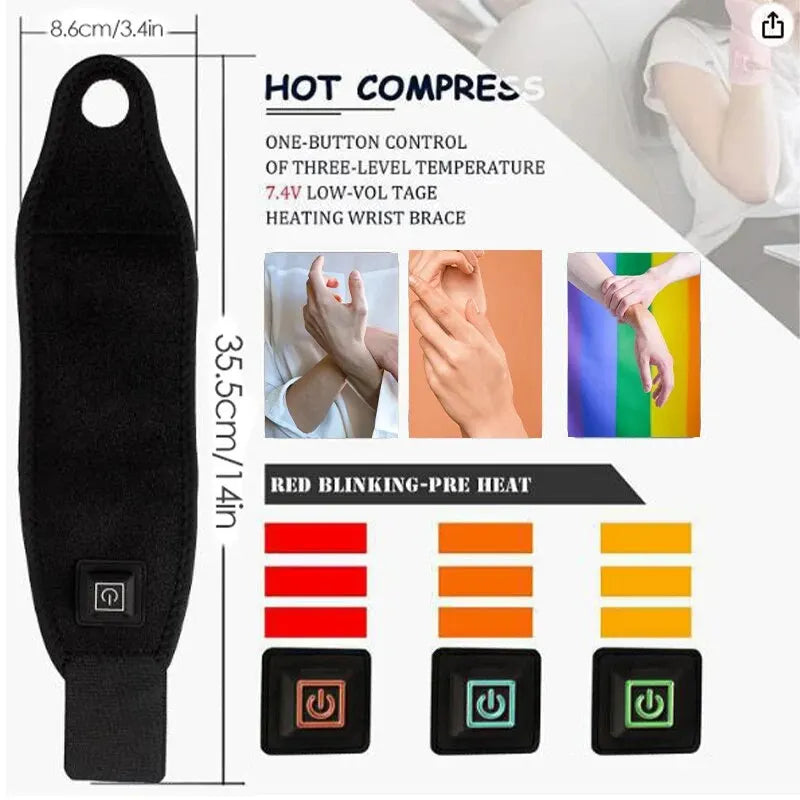Protège-poignet chauffant et attelle de maintien – Thérapie par chaleur électrique USB, bracelet de sport respirant pour massage des mains et soin des articulations