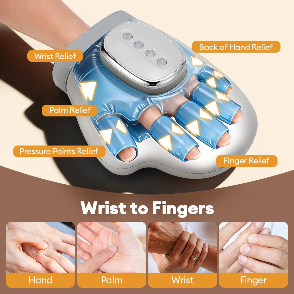 Gant de massage électrique – Compression par air pour le soulagement des doigts, du pouce, de la paume et des points d'acupression