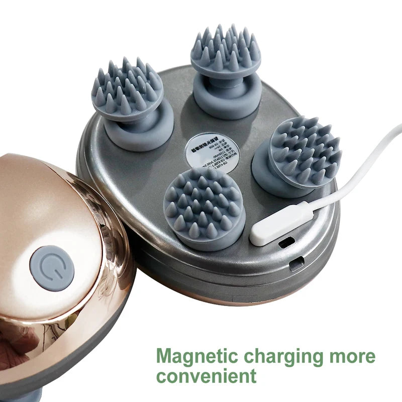 Waterproof Electric Scalp Massager – Silicone Kneading & Vibration Head Massage Device | 6 Adjustable Modes for Hair Growth & Stress Relief