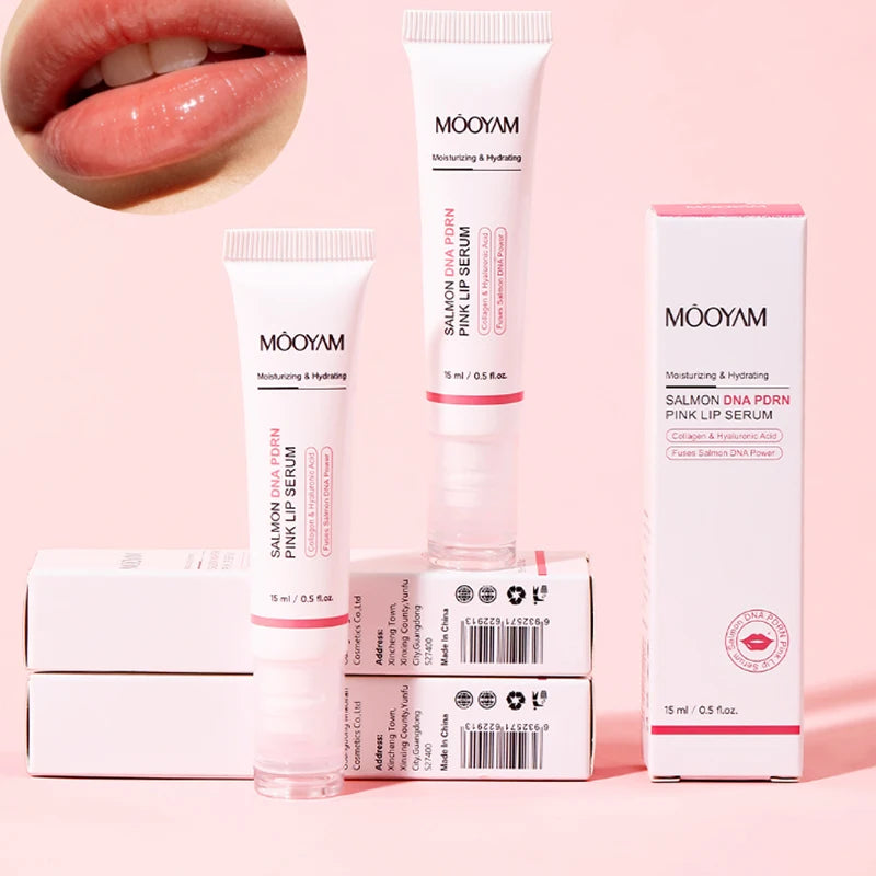 Sérum labial rosa de ADN de salmón PDRN – 15 ml, hidratación reparadora de larga duración para labios agrietados, líneas labiales y aclarado de tono apagado
