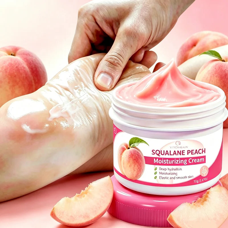 Squalane Peach Feuchtigkeitscreme 70g – Tiefenwirksame Feuchtigkeit für trockene, rissige Hände & Füße | Pflanzliche Squalane-Reparaturformel