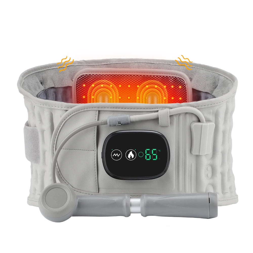 Masajeador lumbar eléctrico inalámbrico con luz roja y calor: cinturón de soporte con airbag inflable y masaje por vibración para el alivio del dolor de espalda y relajación