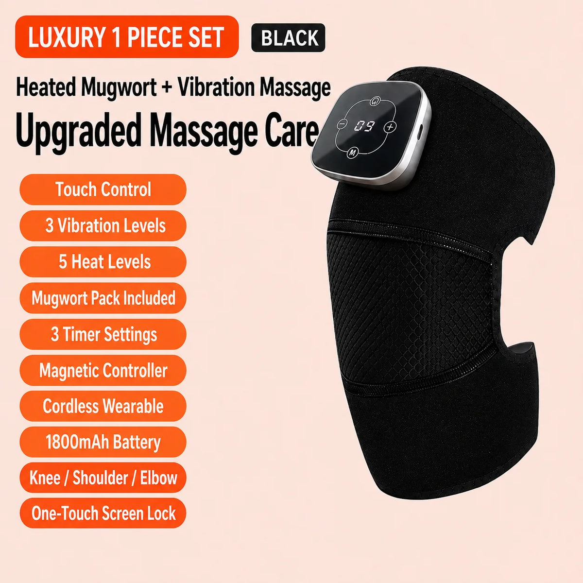 Elektrisches Knie-Massagegerät mit Wärme – Vibrations-Massagepad mit 5 Wärmestufen | 3-in-1 Knie-, Schulter- & Ellbogenbandage | Magnetischer Controller