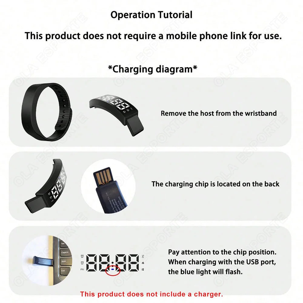 HT30 Vibrating Alarm Clock Watch – Silent Vibration Wake-Up Smart Bracelet for Heavy Sleepers | Adjustable Wearable Wrist Band for Men & Women