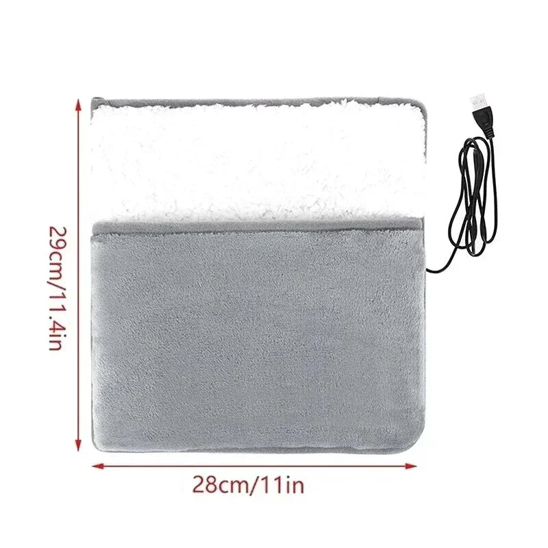 Almohadilla térmica eléctrica para pies USB de 29 cm: alfombrilla calentadora de pies de felpa suave y lavable para el hogar y el invierno | Almohadilla térmica universal para pies en suelo para uso sentado
