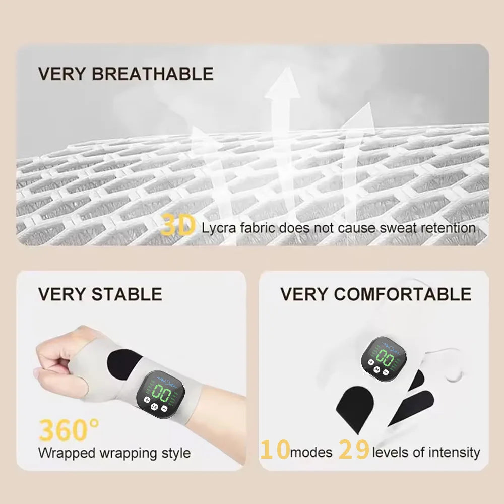 EMS Elektrisches Hand- & Handgelenk-Massagegerät – 10 Modi, Vibration & USB wiederaufladbar | Kabellose Handgelenkbandage zur Linderung von Muskelermüdung