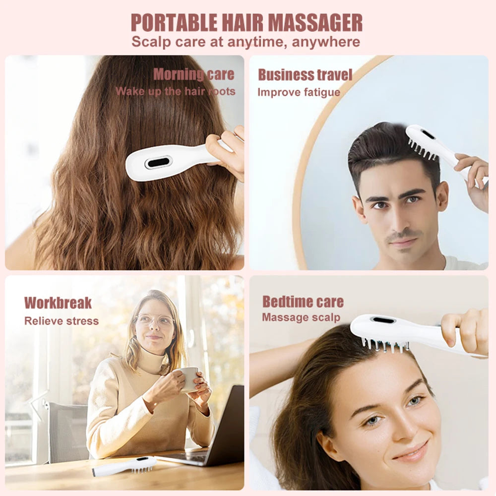 Peine eléctrico para el crecimiento del cabello y aplicador de aceite – Cepillo masajeador de cuero cabelludo con luz LED roja y azul + vibración EMS para la caída del cabello y su regeneración