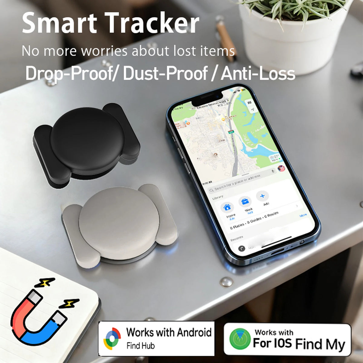 Kompatibler Tracker für Apple Find My & Google Find My Device – Starker magnetischer, wasserdichter Anti-Verlust-Sucher | 1er/4er-Pack Smart Tag für iOS & Android