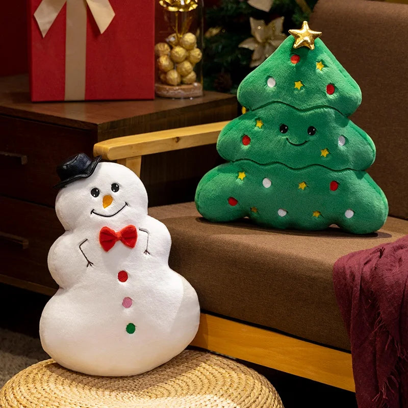 Christmas Plush Throw Pillow Set – 4 Styles: Snowman, Gingerbread Man, House & Tree | 35-38cm Holiday Décor Cushions with Polyester Fill