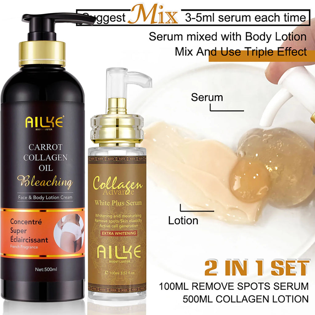 Sérum facial blanqueador e iluminador AILKE – Colágeno orgánico, reducción de manchas, tono de piel uniforme y sérum corporal hidratante y aclarador