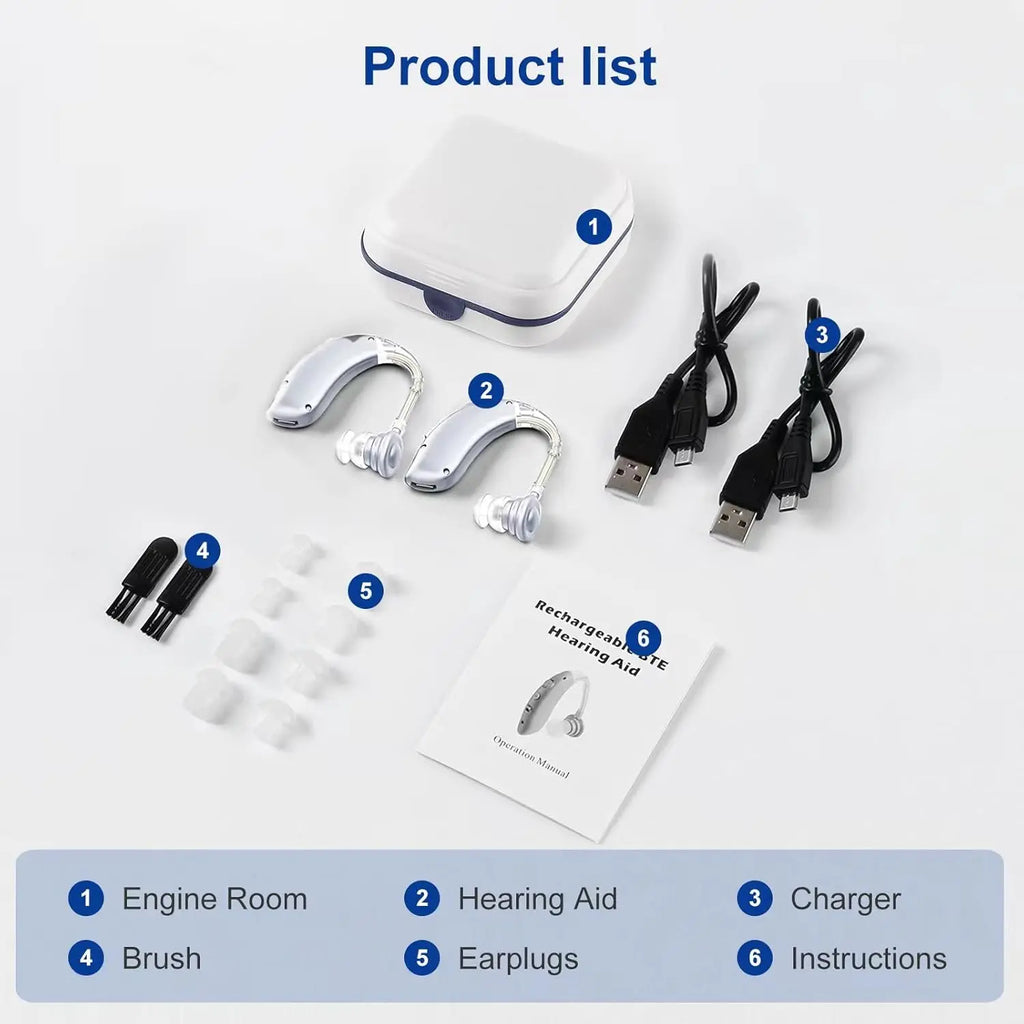 Appareil auditif numérique rechargeable contour d'oreille – Amplificateur de son à tonalité réglable | Aide auditive quotidienne portable pour personnes âgées