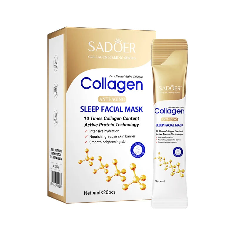 Mascarilla facial nocturna de colágeno SADOER (80 unidades) – Tratamiento de cuidado de la piel hidratante, reafirmante e iluminador para toda la noche