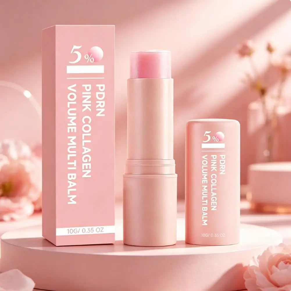 PDRN Pink Collagen Volume Multi Balm Stick – NAD+ feuchtigkeitsspendende Faltenpflege für Gesicht, Augenpartie & Lippen, straffend gegen feine Linien