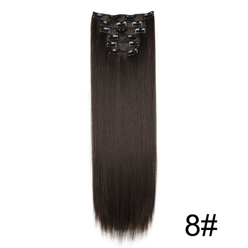 24-Inch Synthetic Clip-In Hair Extensions – 16 Clips, Long Straight Heat-Resistant Hairpiece | Blonde & Black